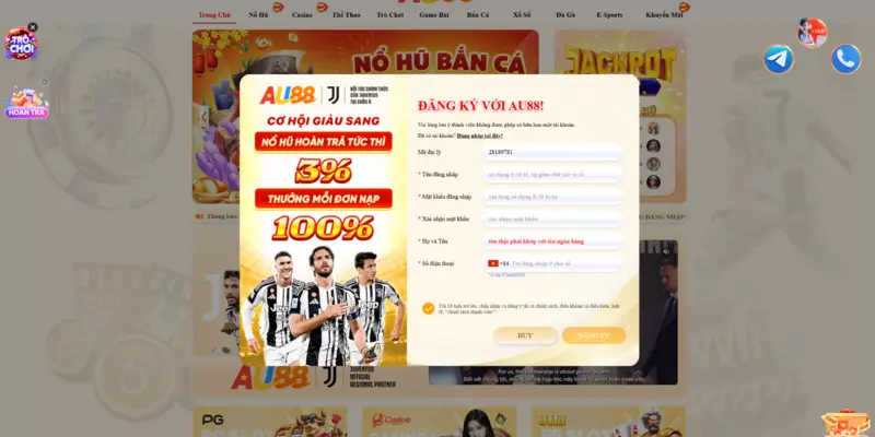 Đăng ký AU88 – điền thông tin tài khoản