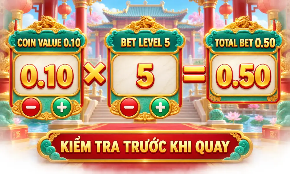 Ví dụ Coin Value 0.10 nhân Bet Level 5 bằng Total Bet 0.50