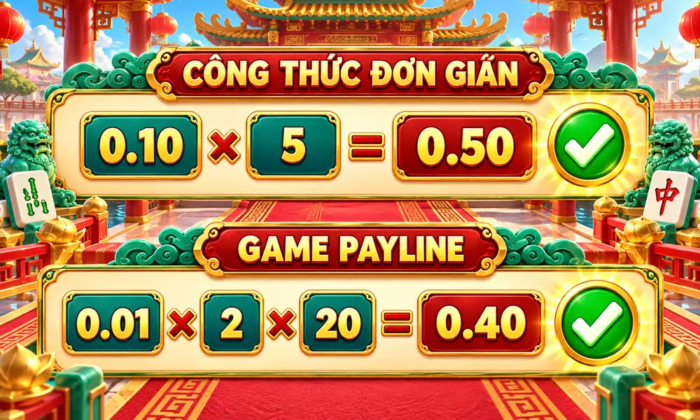 Hai công thức Total Bet gồm Coin Value nhân Bet Level và công thức dành cho game Payline