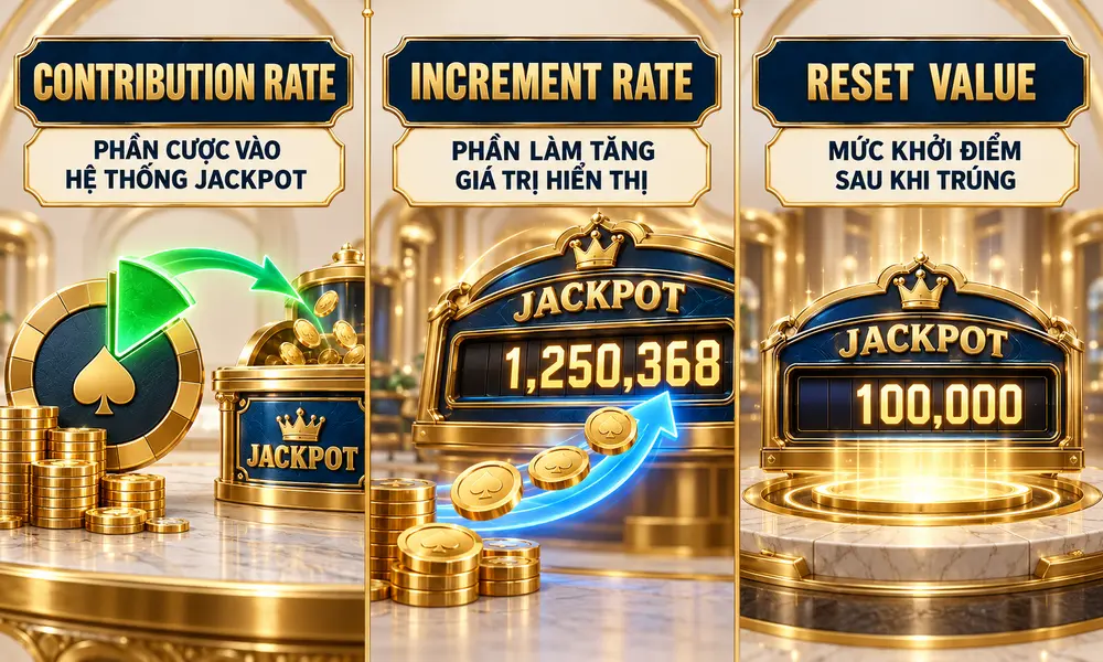 So sánh Contribution Rate, Increment Rate và Reset Value của Jackpot